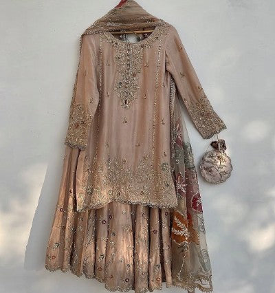 Silk Embroidered Suit with Organza Dupatta