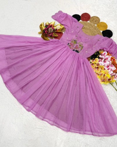 Stylist Gown with Handwork in Soft Kota Checks