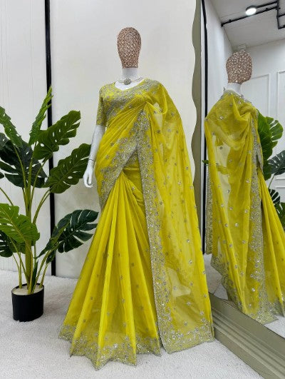 Designer Tibby Silk Saree with Thread & Sequence Work