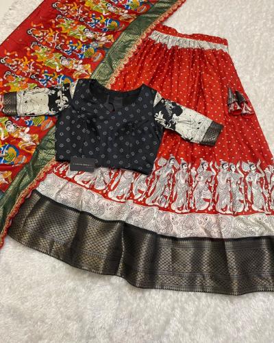 Soft Dola Silk Kalamkari Lehenga Set