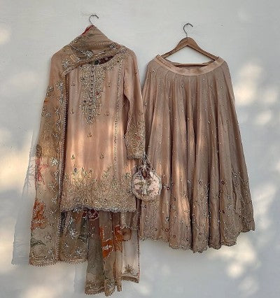 Silk Embroidered Suit with Organza Dupatta