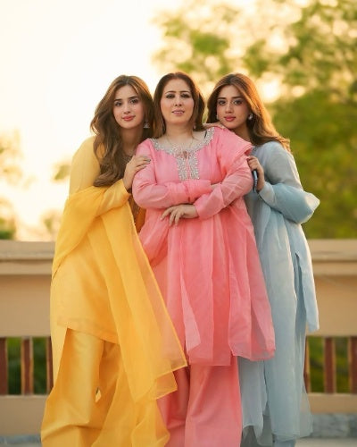 Designer Georgette Embroidery Work Top-Bottom and Dupatta Set