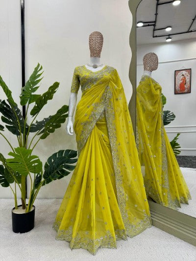 Designer Tibby Silk Saree with Thread & Sequence Work