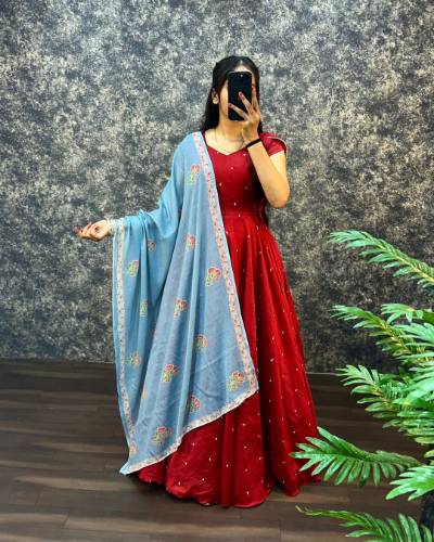 Mul Mul Cotton Gown with Digital Print Dupatta