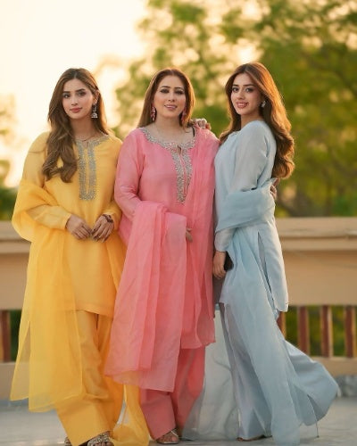 Designer Georgette Embroidery Work Top-Bottom and Dupatta Set