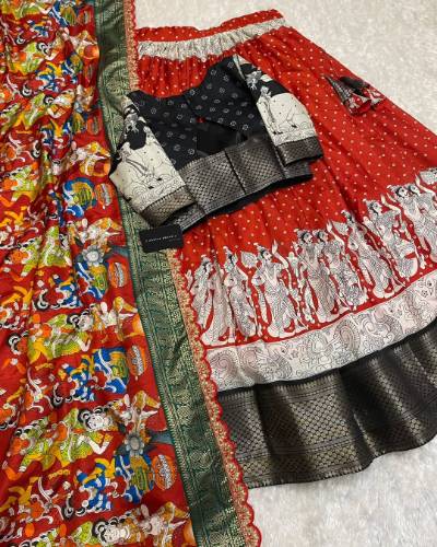 Soft Dola Silk Kalamkari Lehenga Set
