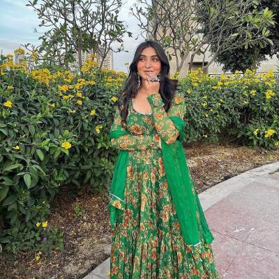 Green Digital Printed Georgette Anarkali Gown with Dupatta