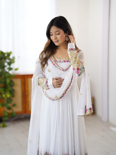 Heavy Georgette Embroidered Gown with Micro Cotton Bottom and Georgette Dupatta