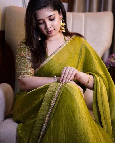 Fendy Satin Lace Saree with Unstitched/Stitched Blouse