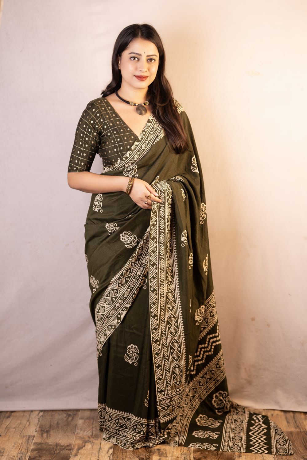 New soft cotton feel batik style printed saree