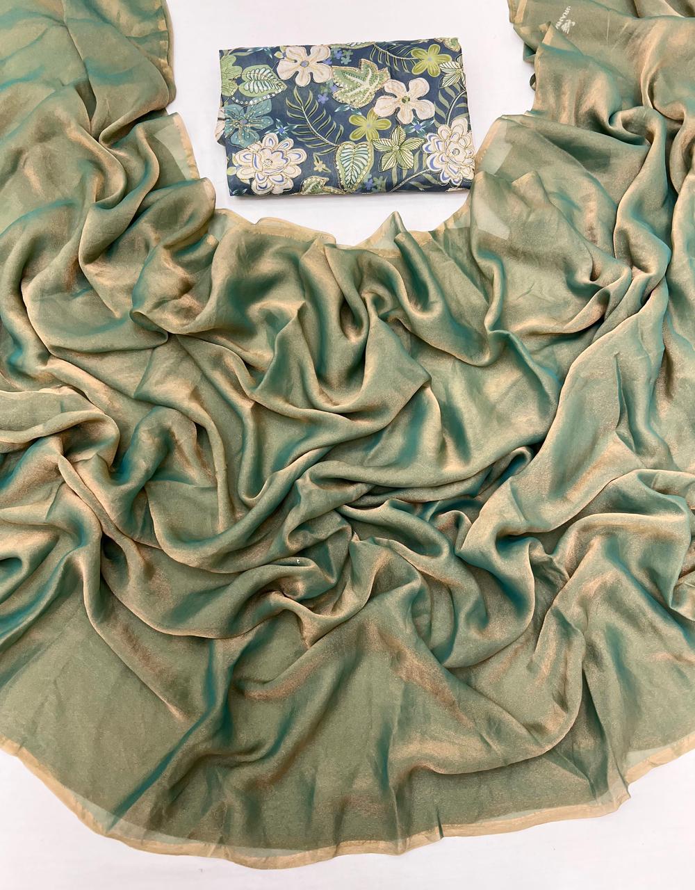Fendy Space Silk Fabric Saree With Beautiful Floral Print Heavy Sequence Coding Work Blouse