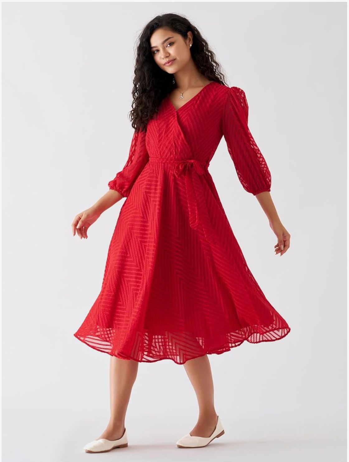 Festival Special Georgette Midi Dress with Zigzag Pattern
