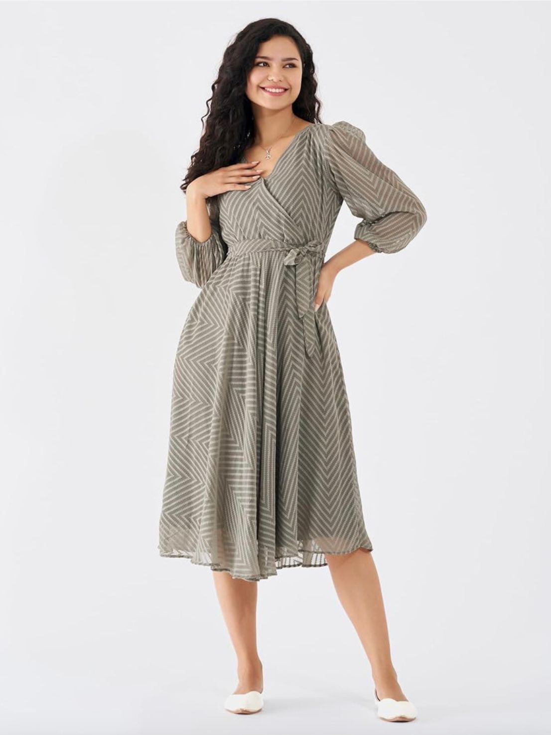 Festival Special Georgette Midi Dress with Zigzag Pattern