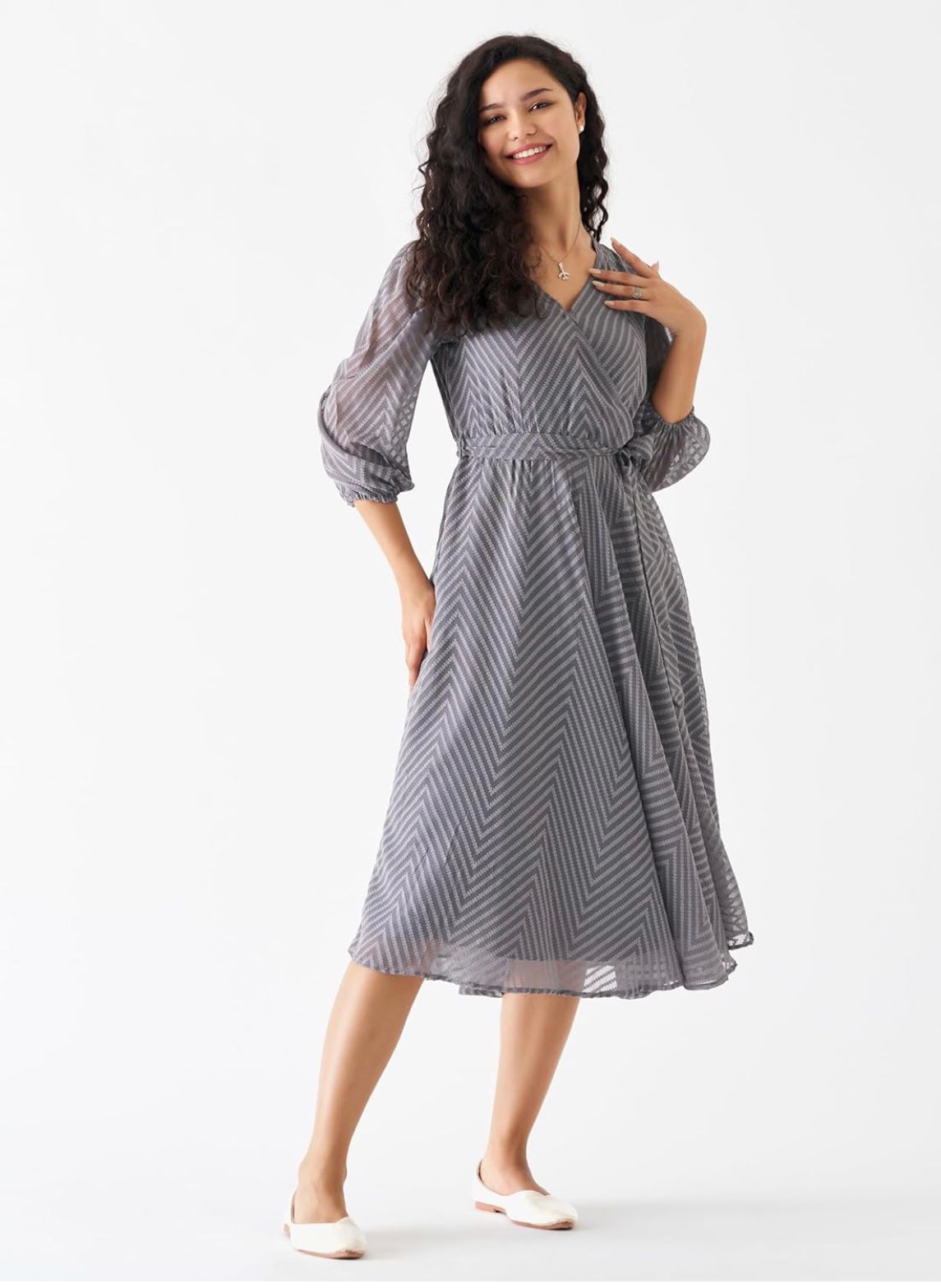 Festival Special Georgette Midi Dress with Zigzag Pattern