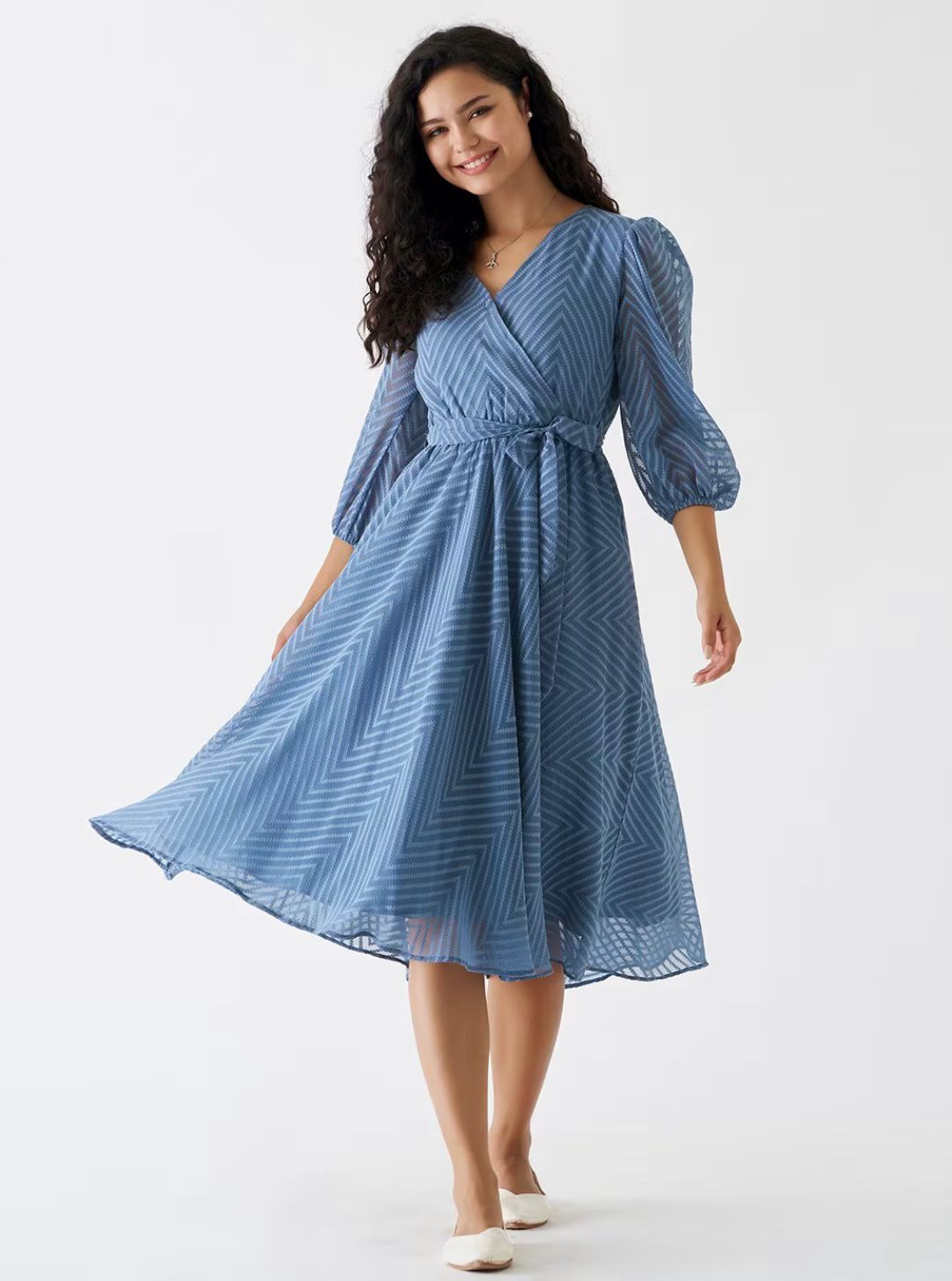 Festival Special Georgette Midi Dress with Zigzag Pattern