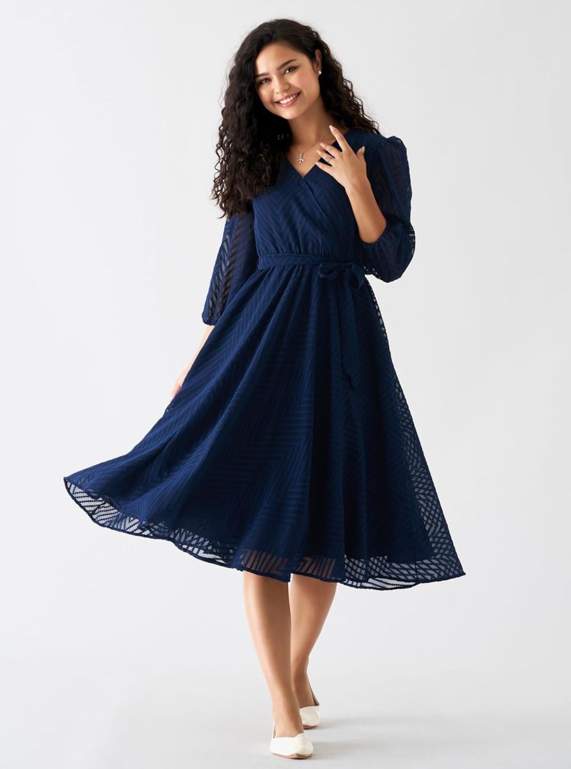 Festival Special Georgette Midi Dress with Zigzag Pattern