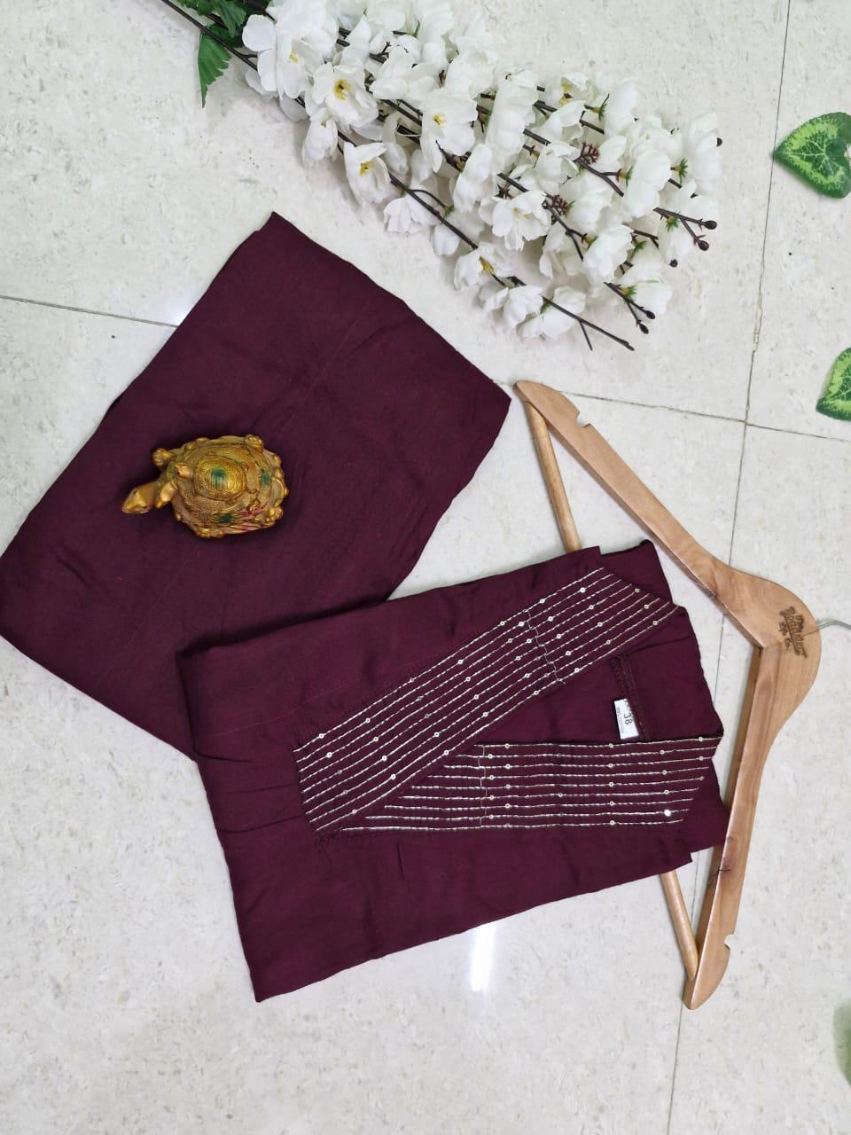 Maroon Cord-Set Suit with V-Neck and Matching Pants