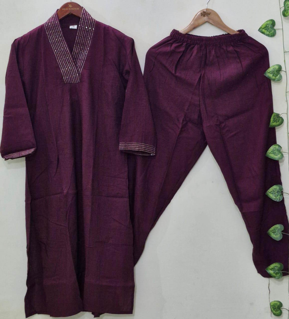 Maroon Cord-Set Suit with V-Neck and Matching Pants
