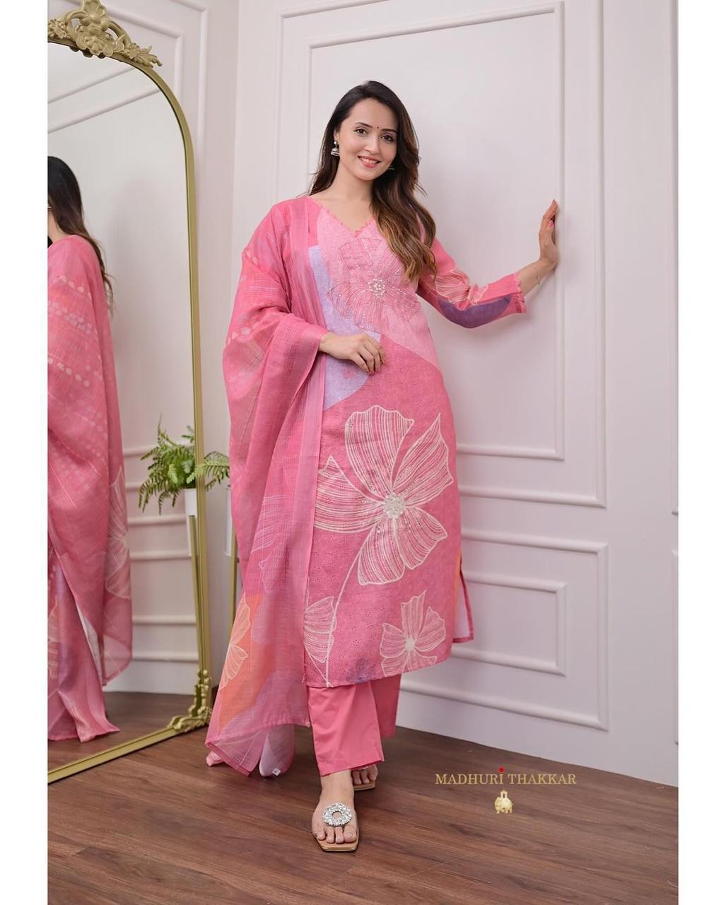 Pink Hand-Embroidered beutiful Suit