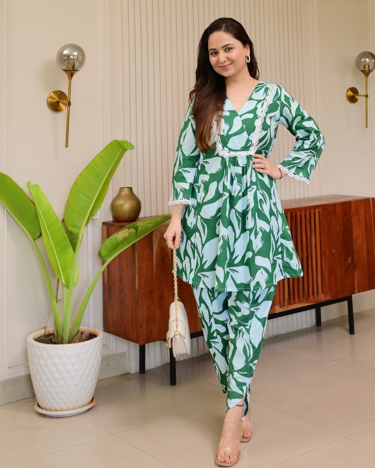 Premium Cotton Printed Kurti with Lace Detailing