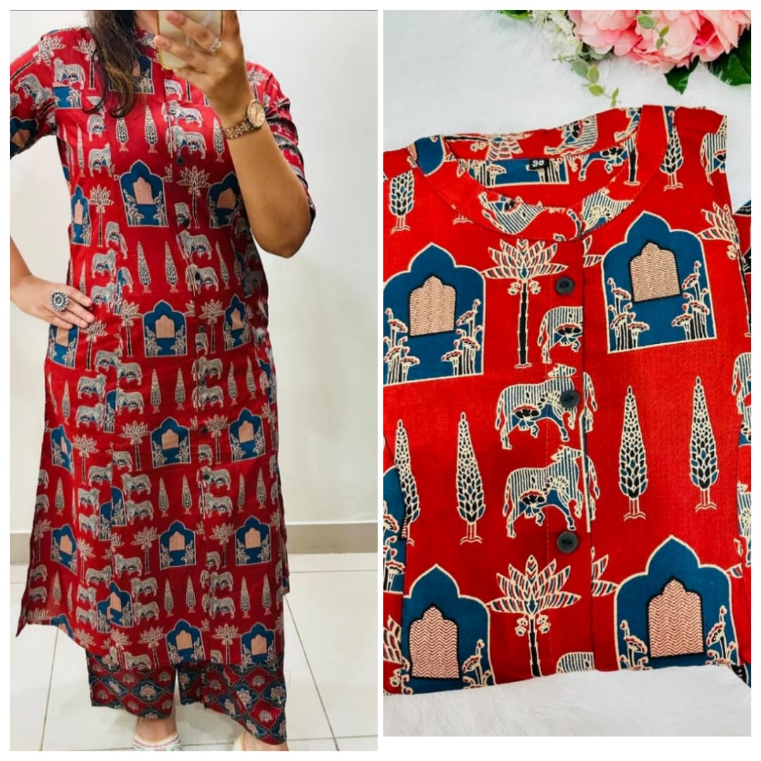Premium Floral Fine Cotton Kurti & Palazzo Set