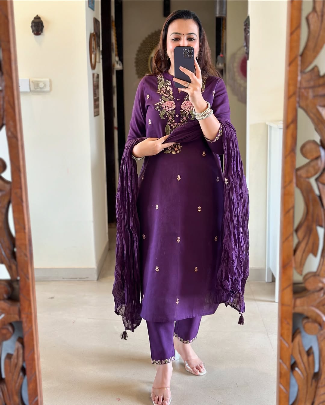 Cotton Embroidered Kurti Set with Pocket Pant & Dupatta