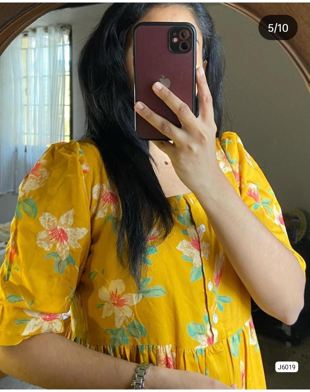 Lotus-Printed Cotton Midi Gown