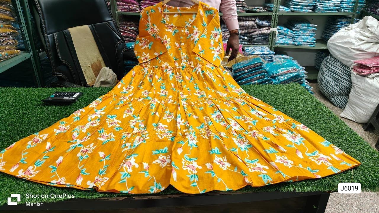 Lotus-Printed Cotton Midi Gown