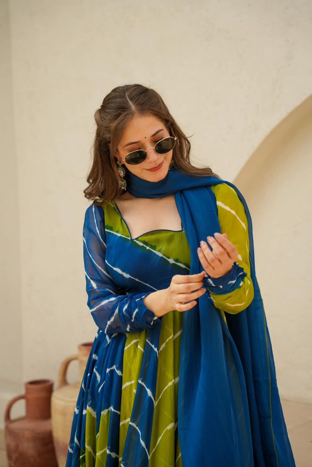 New Tebby Silk Laheriya Print Gown Set