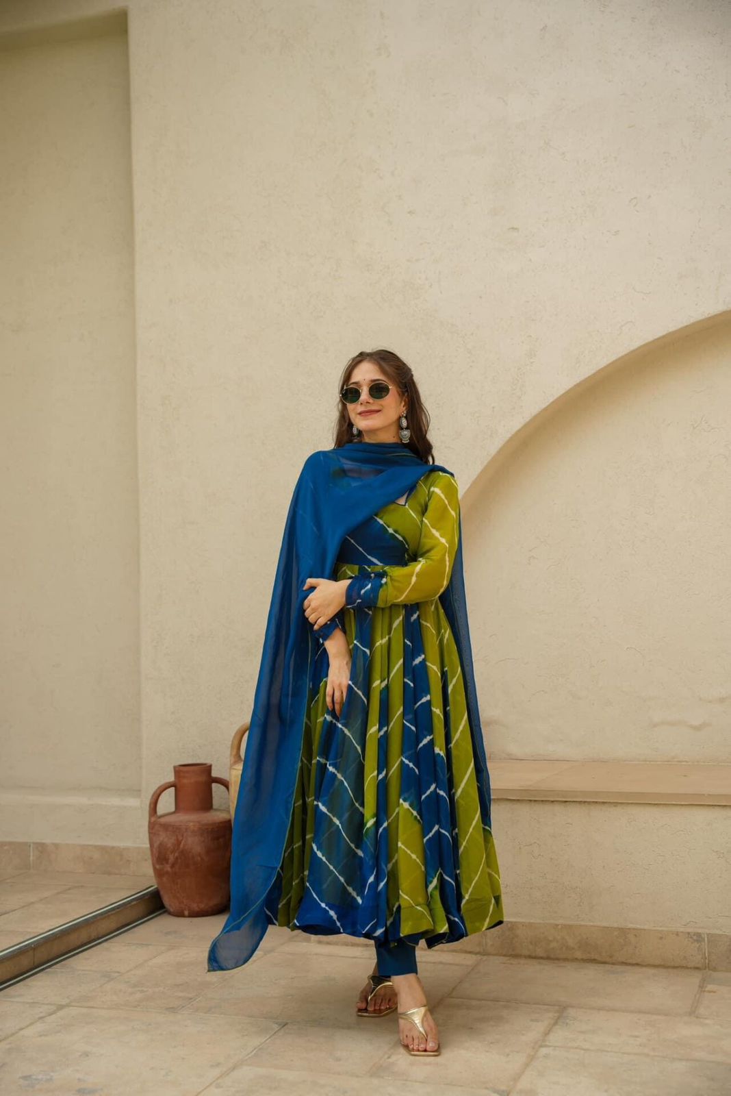 New Tebby Silk Laheriya Print Gown Set