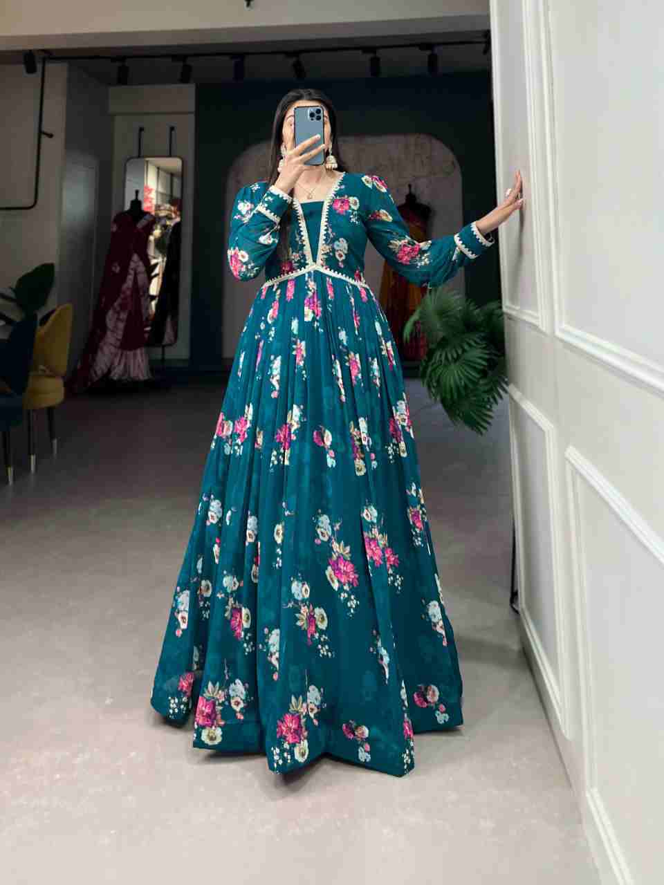 Exquisite Floral Print Georgette Gown