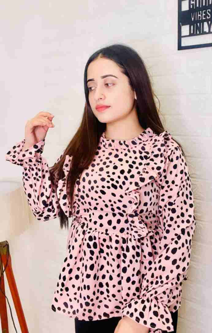 Polka Dot Ruffle Neck Top