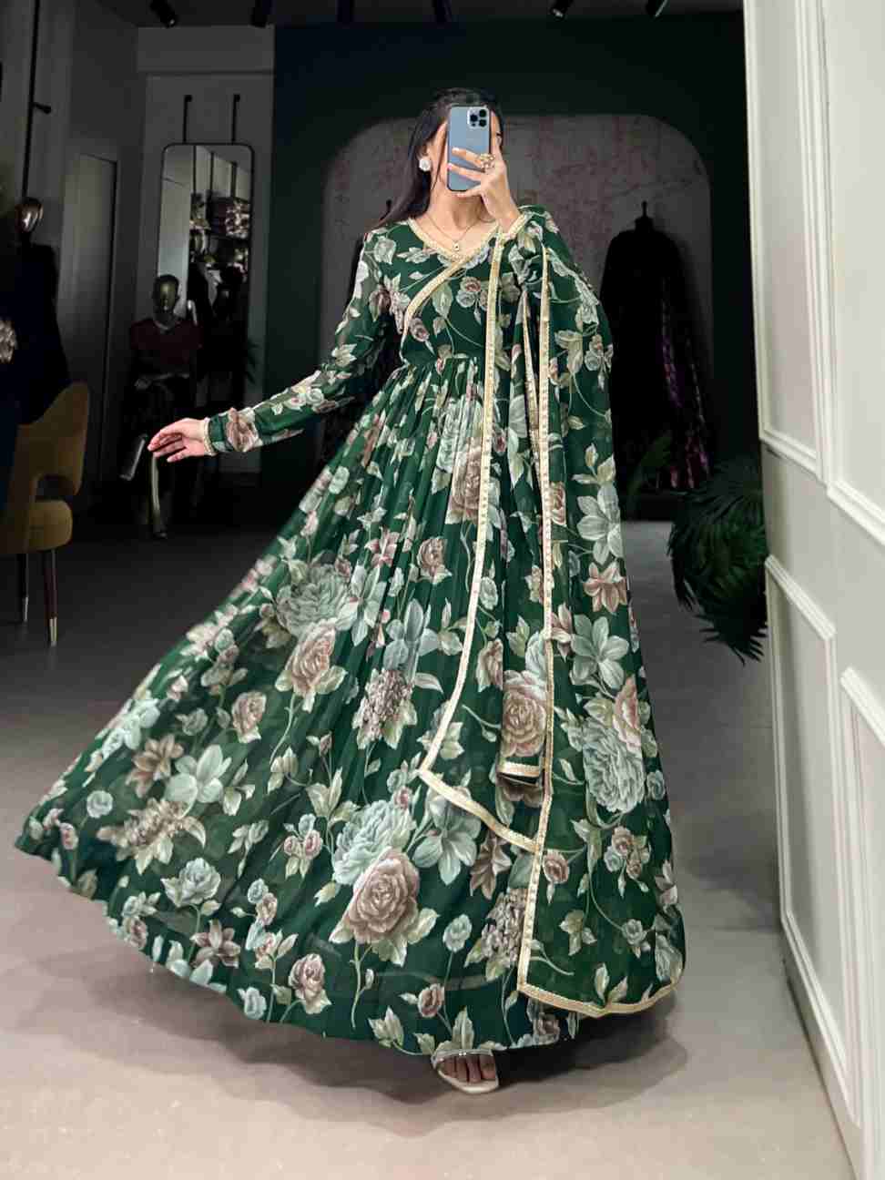 Marble Fabric Gown with Dupatta