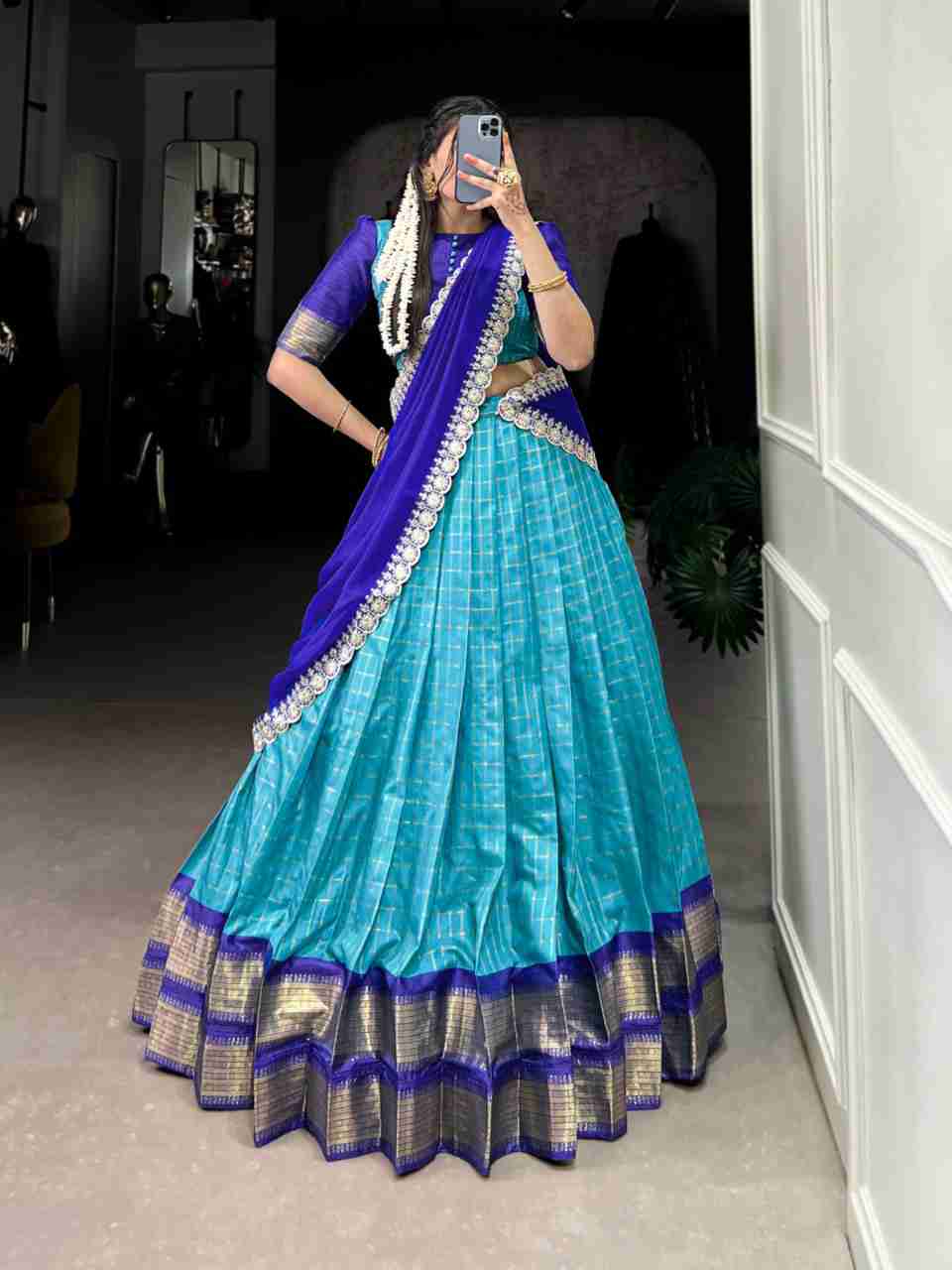 Exquisite Zari Chex Lehenga Choli Set