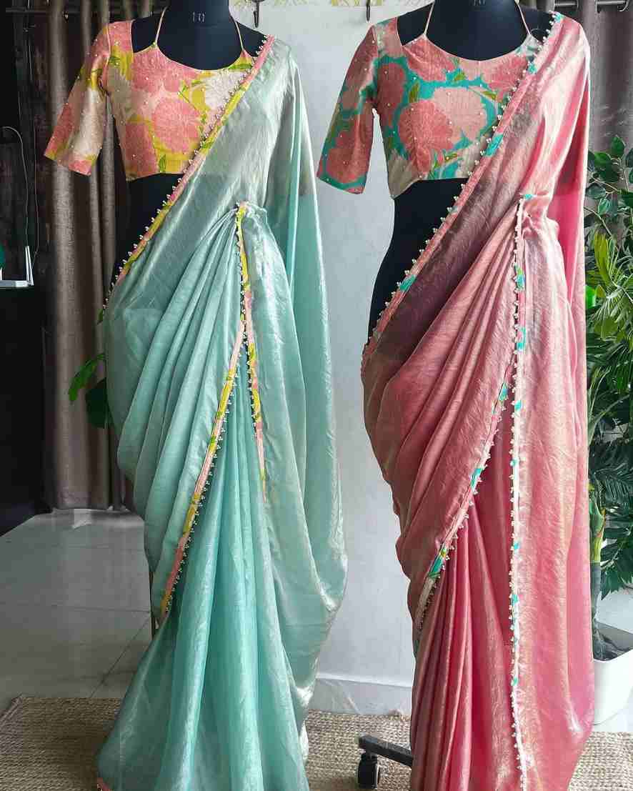 Flower Border Print Space Silk Saree