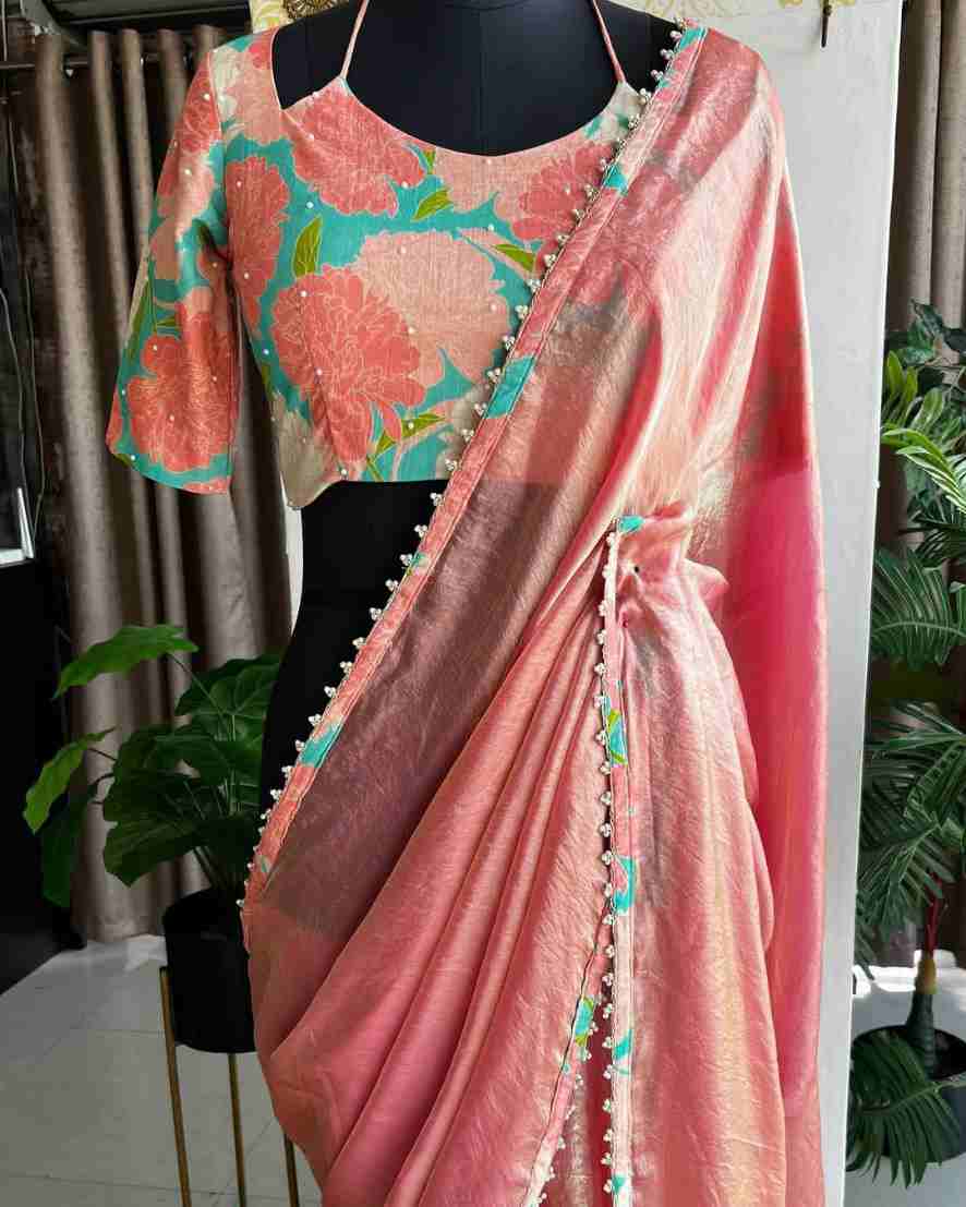 Flower Border Print Space Silk Saree