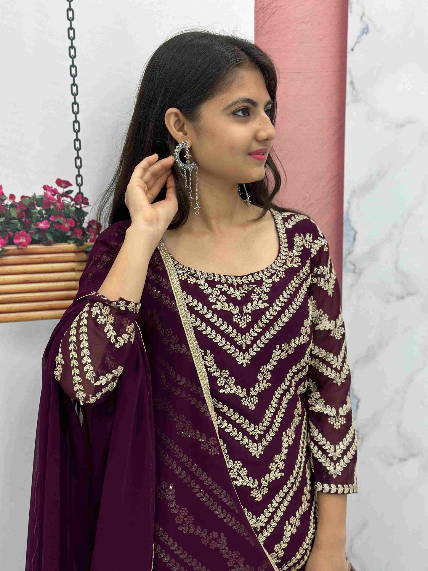 Elegant Embroidered Suit with Sharara