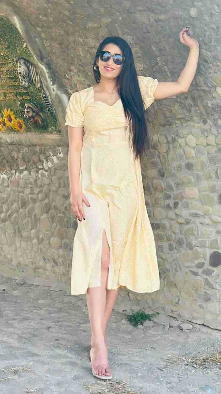 Polka Dot Slit Cut Elegant Dress