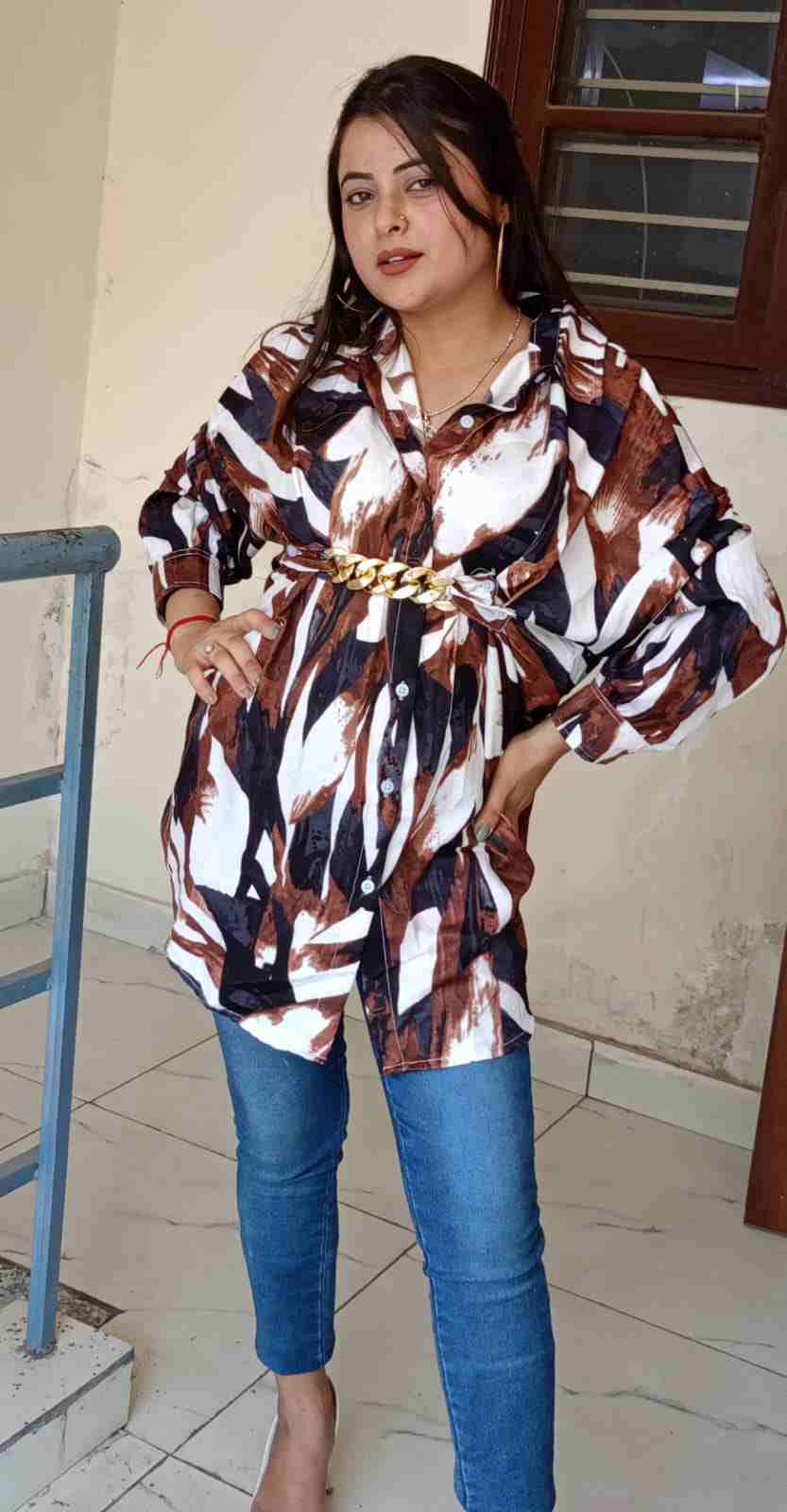 Summer Special! Digital Print Belted Shirt