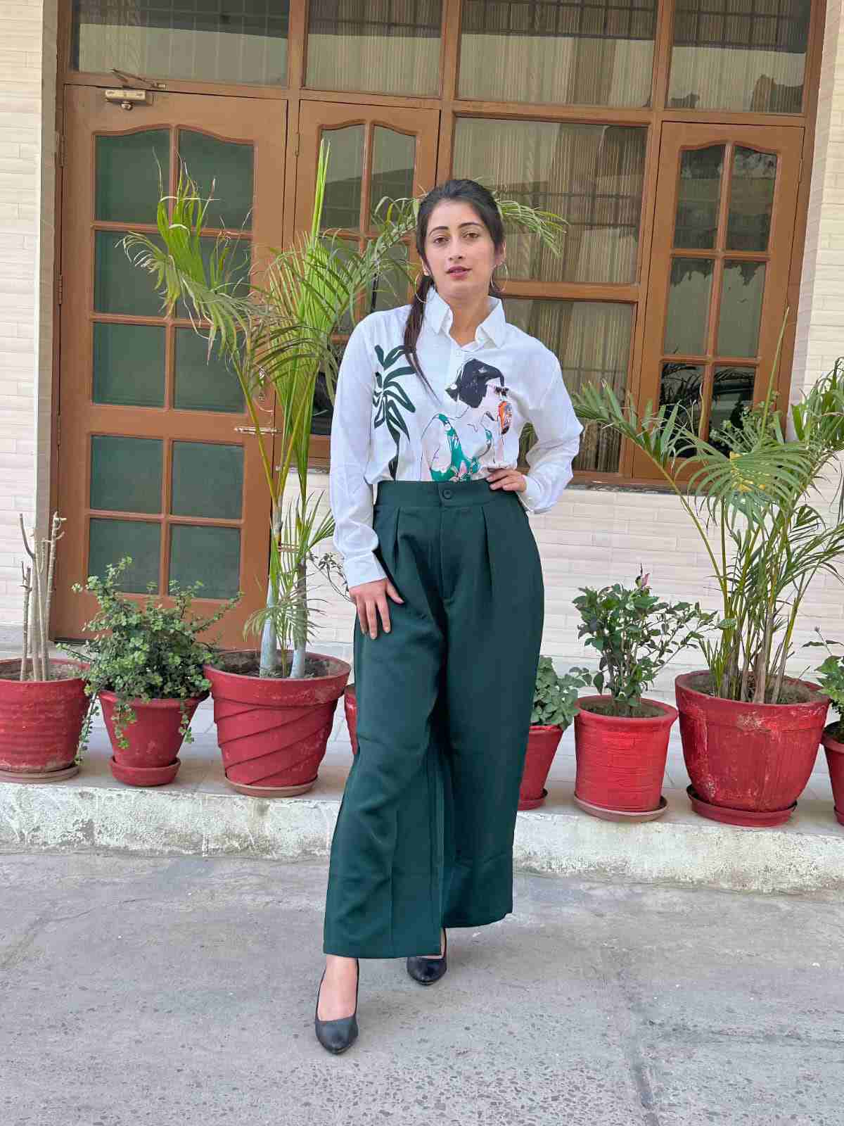 Printed Wide-Leg Pants & Shirt Co-Ord Set