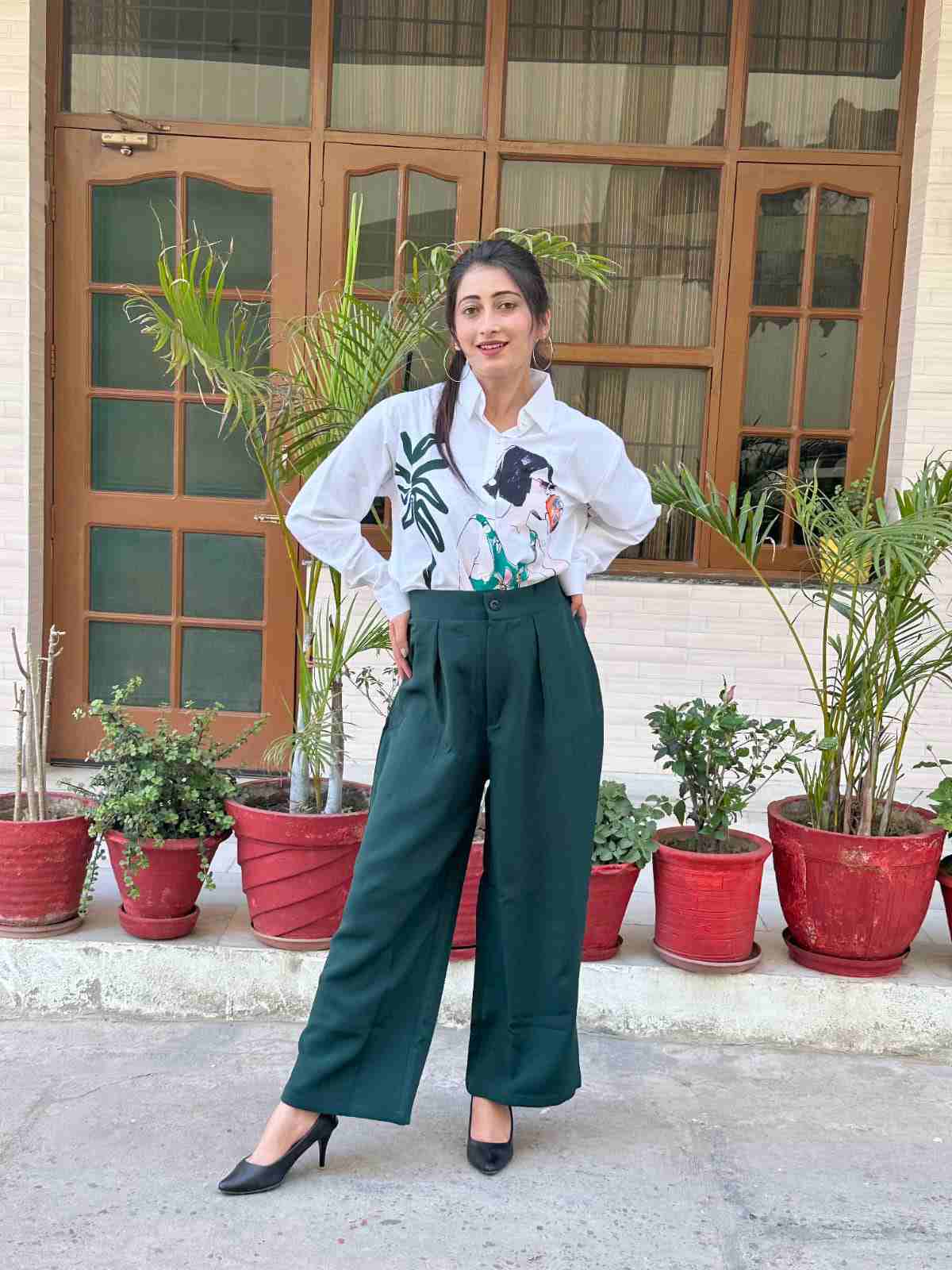 Printed Wide-Leg Pants & Shirt Co-Ord Set