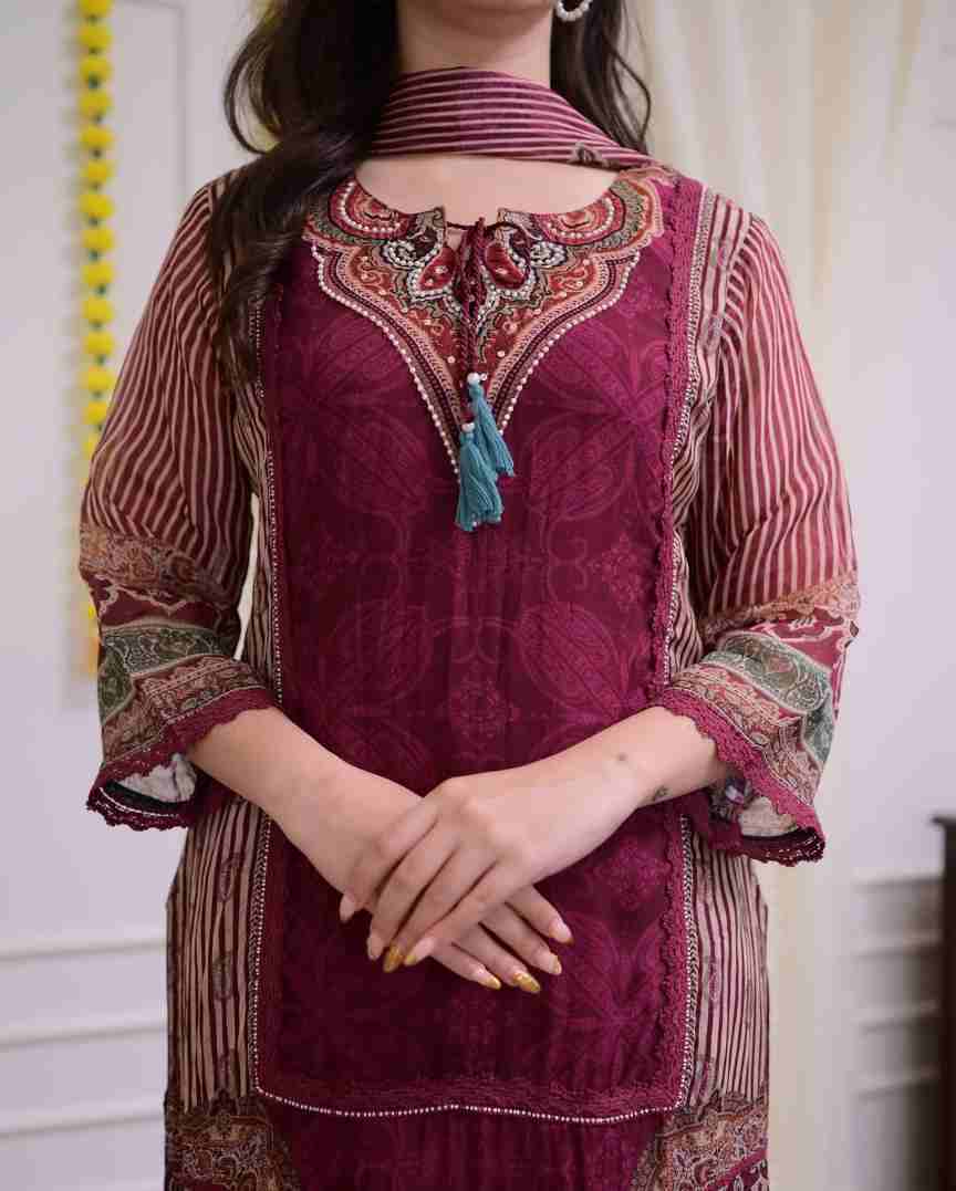 Suit Set with Digital Print & Hand Embroidery