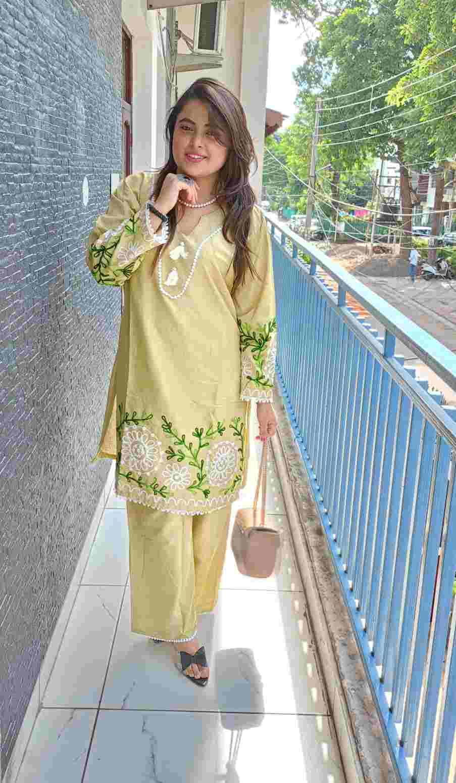 Stylish Flower Embroidery Print Long Sleeve Co-Ord Set