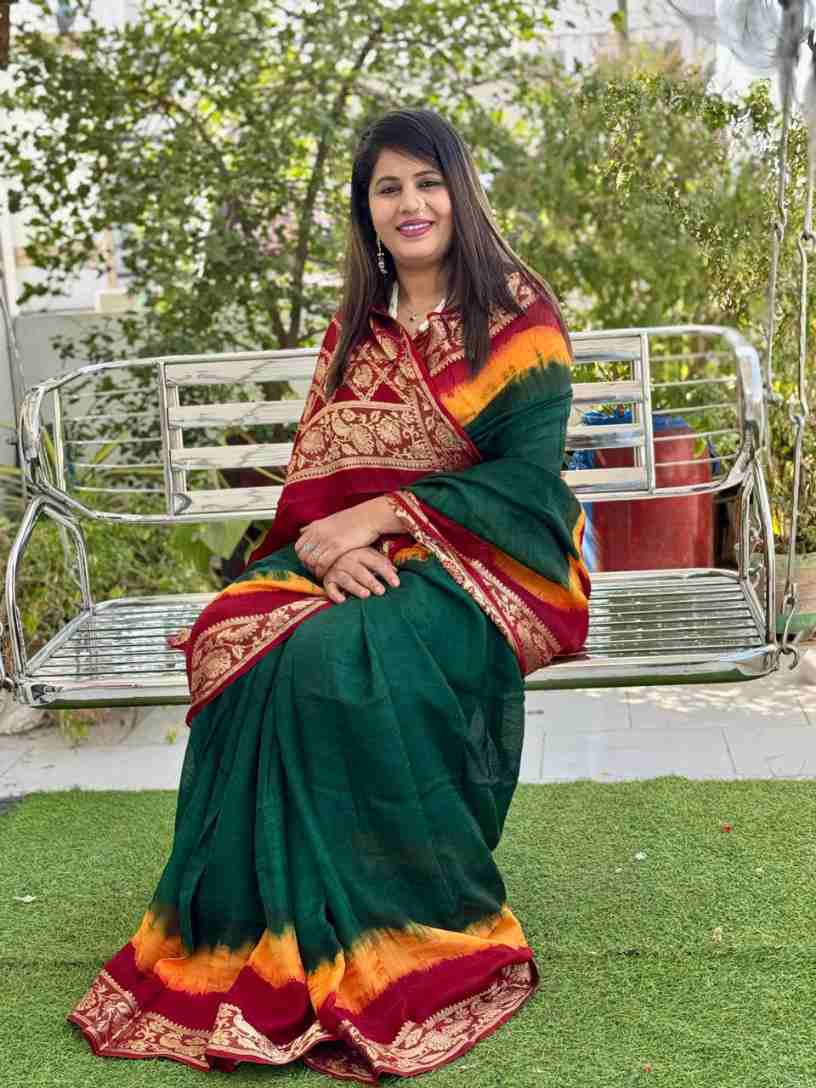 Hathi Mor Kanjivaram Bandhej Silk Saree