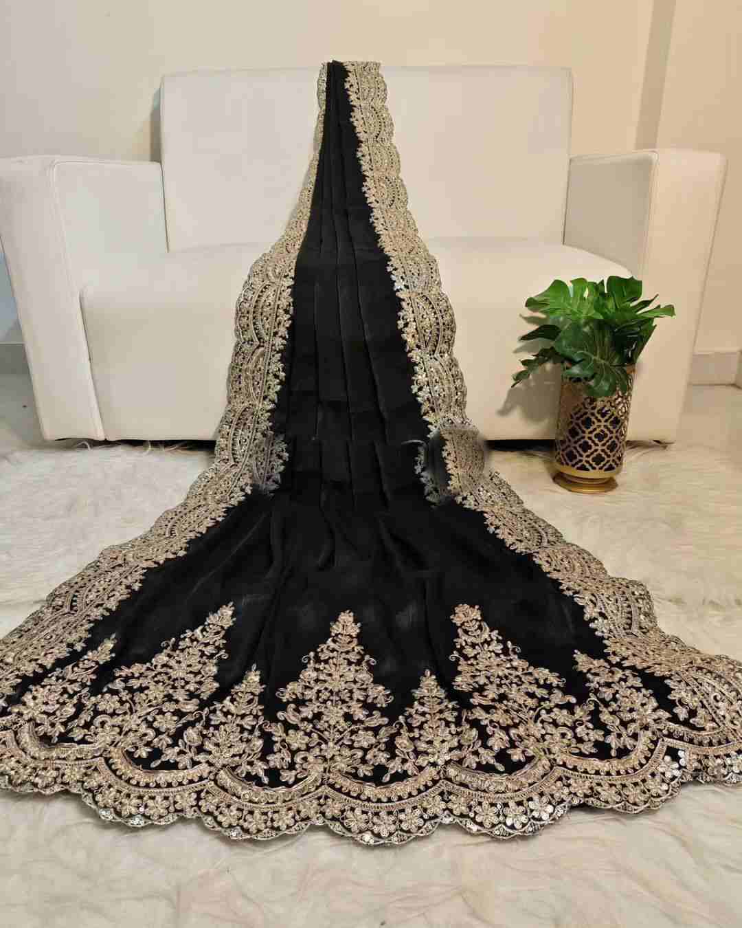 Elegant Soft Satin Organza Black Saree