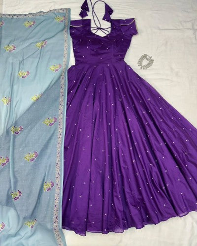 Mul Mul Cotton Gown with Digital Print Dupatta