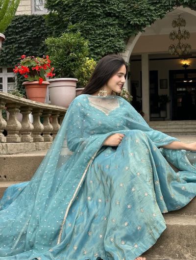 Embroidered Silk Anarkali Suit