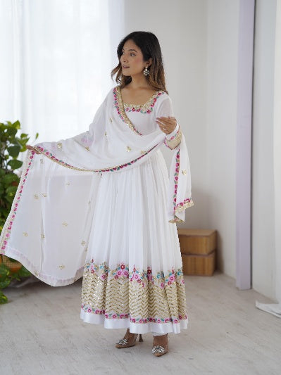 Heavy Georgette Embroidered Gown with Micro Cotton Bottom and Georgette Dupatta