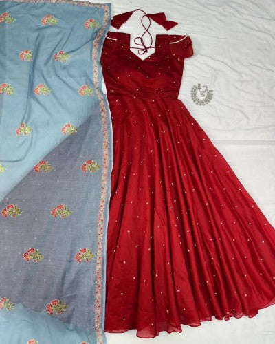 Mul Mul Cotton Gown with Digital Print Dupatta