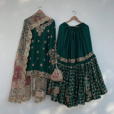 Exclusive Designer Heavy Chinon Sequence Embroidery Suit with Sharara and Digital Print Dupatta